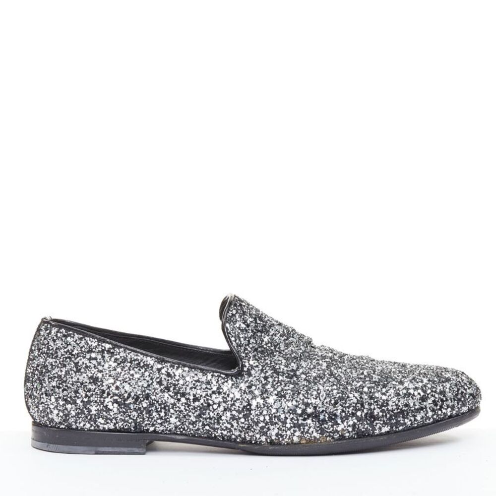 Jimmy Choo Marlo silver coarse glitter almond toe loafers